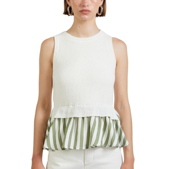 En Saison Tops - En Saison Cece Mixed Media Top - Green, XS